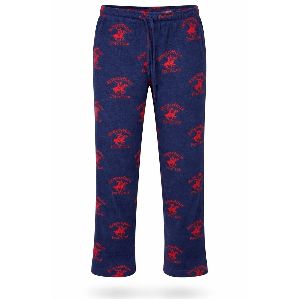 Beverly Hills Polo Club Pajama Pants Mens Medium Navy Blue Red Fleece Loungewear
